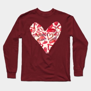Red Watercolor Hearts Surface Pattern Long Sleeve T-Shirt